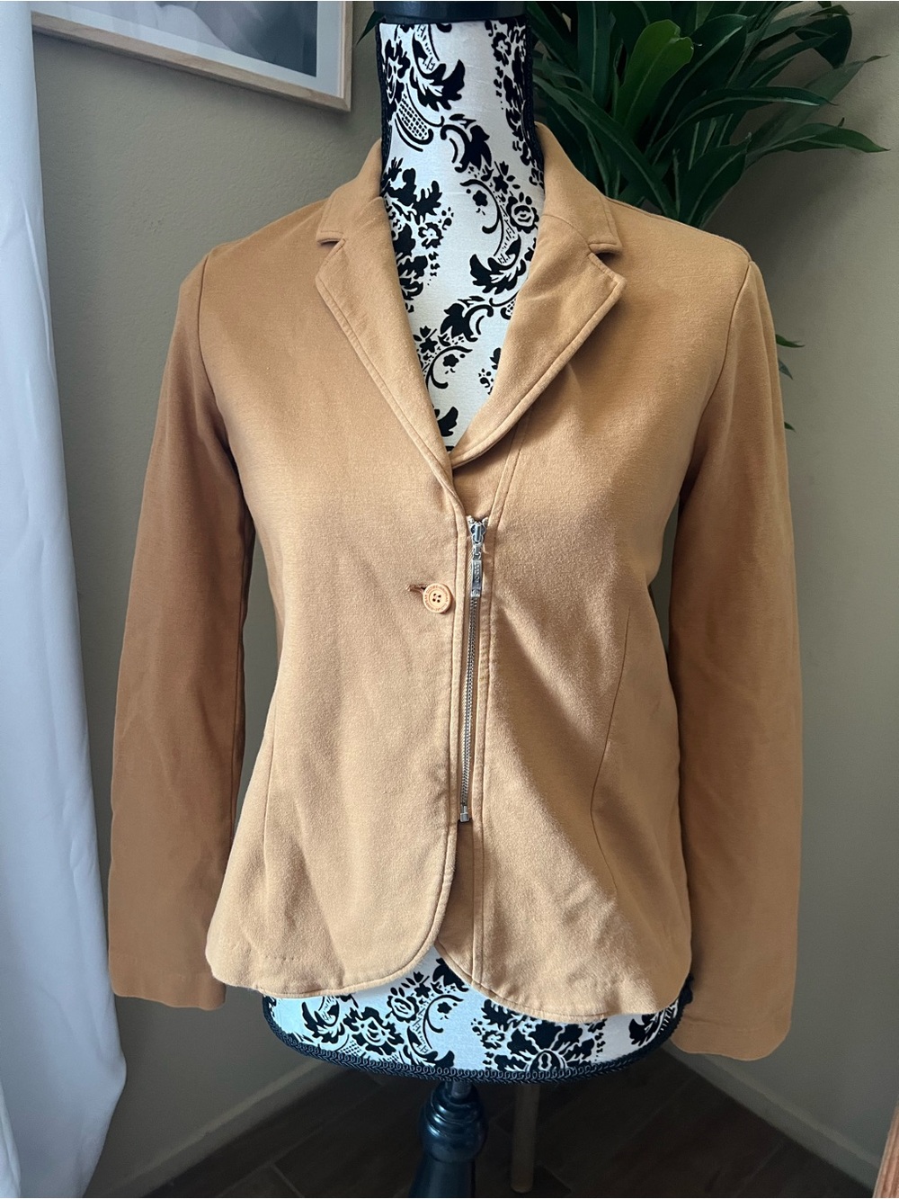 Source Unknown Tan Blazer with Asymmetric Zip and Button